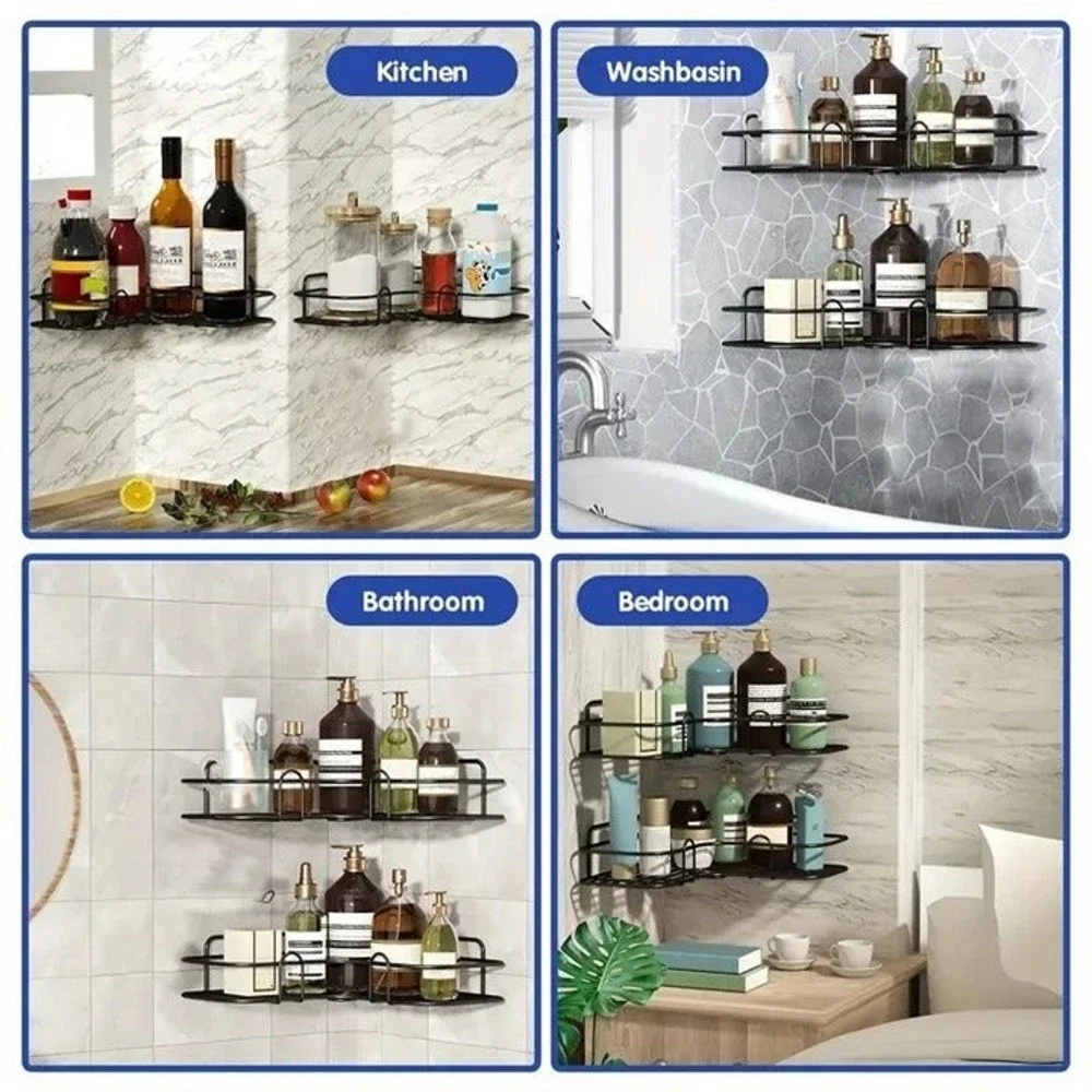 2-piece Wall Mounted Bathroom Shelf, Shower Caddy Rack, No Drilling Needed